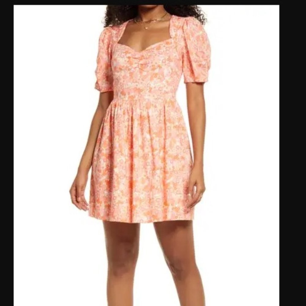 BP. CORAL Floral  Print Fit & Flare Minidress